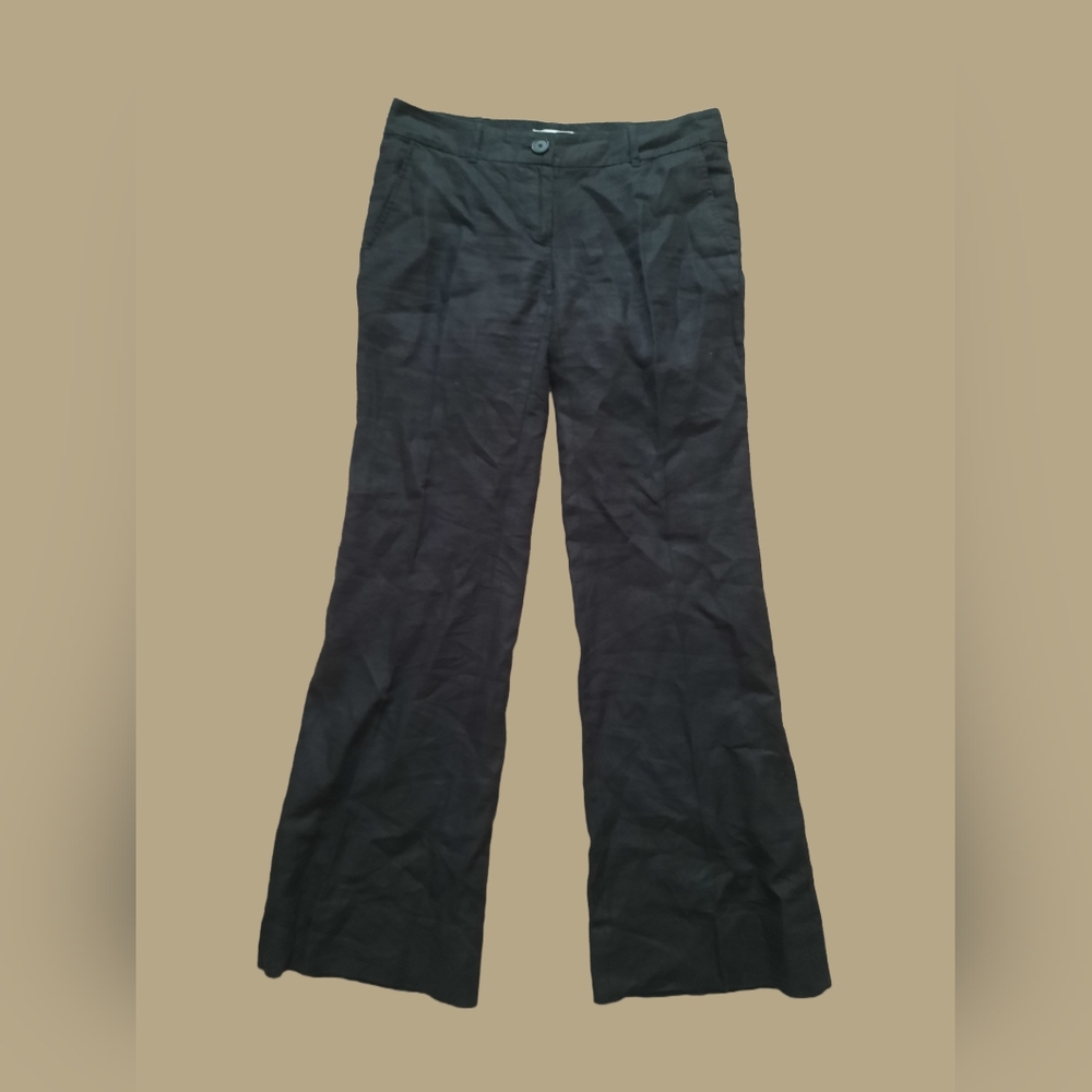 Ann Taylor LOFT Linen Wide Leg Pants, Black, Size 2